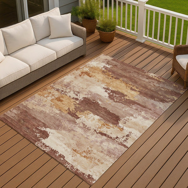 HomeRoots 5' X 8' Modern Rust and Beige Abstract Washable Area Rug for Indoor/Outdoor High-Traffic Spaces 689384