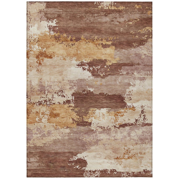 HomeRoots 5' X 8' Modern Rust and Beige Abstract Washable Area Rug for Indoor/Outdoor High-Traffic Spaces 689384