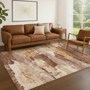 HomeRoots 5' X 8' Modern Rust and Beige Abstract Washable Area Rug for Indoor/Outdoor High-Traffic Spaces 689384