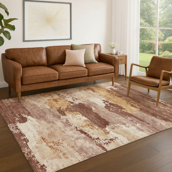 HomeRoots 5' X 8' Modern Rust and Beige Abstract Washable Area Rug for Indoor/Outdoor High-Traffic Spaces 689384