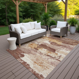 HomeRoots 5' X 8' Modern Rust and Beige Abstract Washable Area Rug for Indoor/Outdoor High-Traffic Spaces 689384