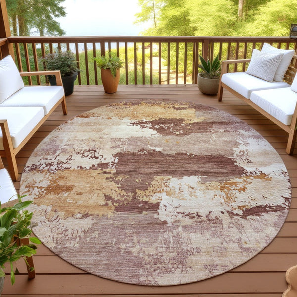 HomeRoots 8' Washable Round Area Rug in Rust and Beige - Stylish, Durable, and Perfect for Indoor/Outdoor Use! 689385