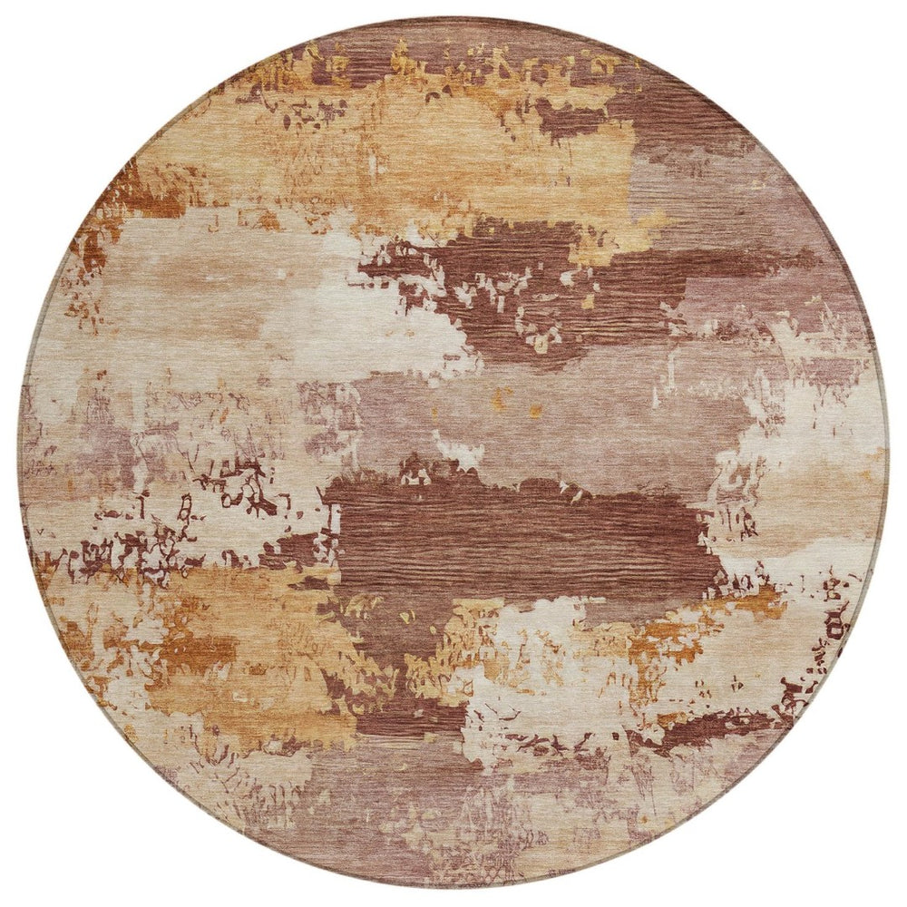 HomeRoots 8' Washable Round Area Rug in Rust and Beige - Stylish, Durable, and Perfect for Indoor/Outdoor Use! 689385