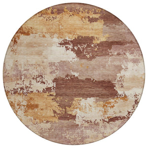 HomeRoots 8' Washable Round Area Rug in Rust and Beige - Stylish, Durable, and Perfect for Indoor/Outdoor Use! 689385