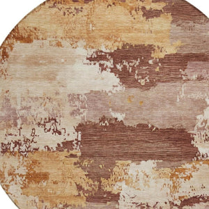 HomeRoots 8' Washable Round Area Rug in Rust and Beige - Stylish, Durable, and Perfect for Indoor/Outdoor Use! 689385