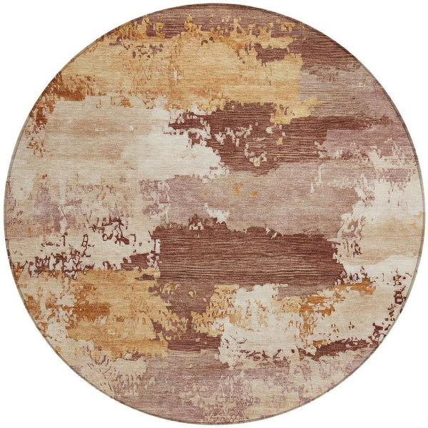 HomeRoots 8' Washable Round Area Rug in Rust and Beige - Stylish, Durable, and Perfect for Indoor/Outdoor Use! 689385