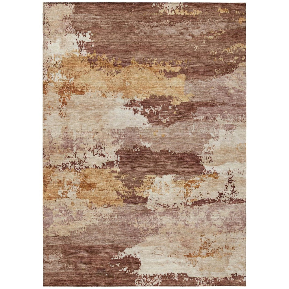 HomeRoots 8' X 10' Stylish Rust and Beige Abstract Area Rug - Washable, Durable, Indoor/Outdoor Versatility 689386