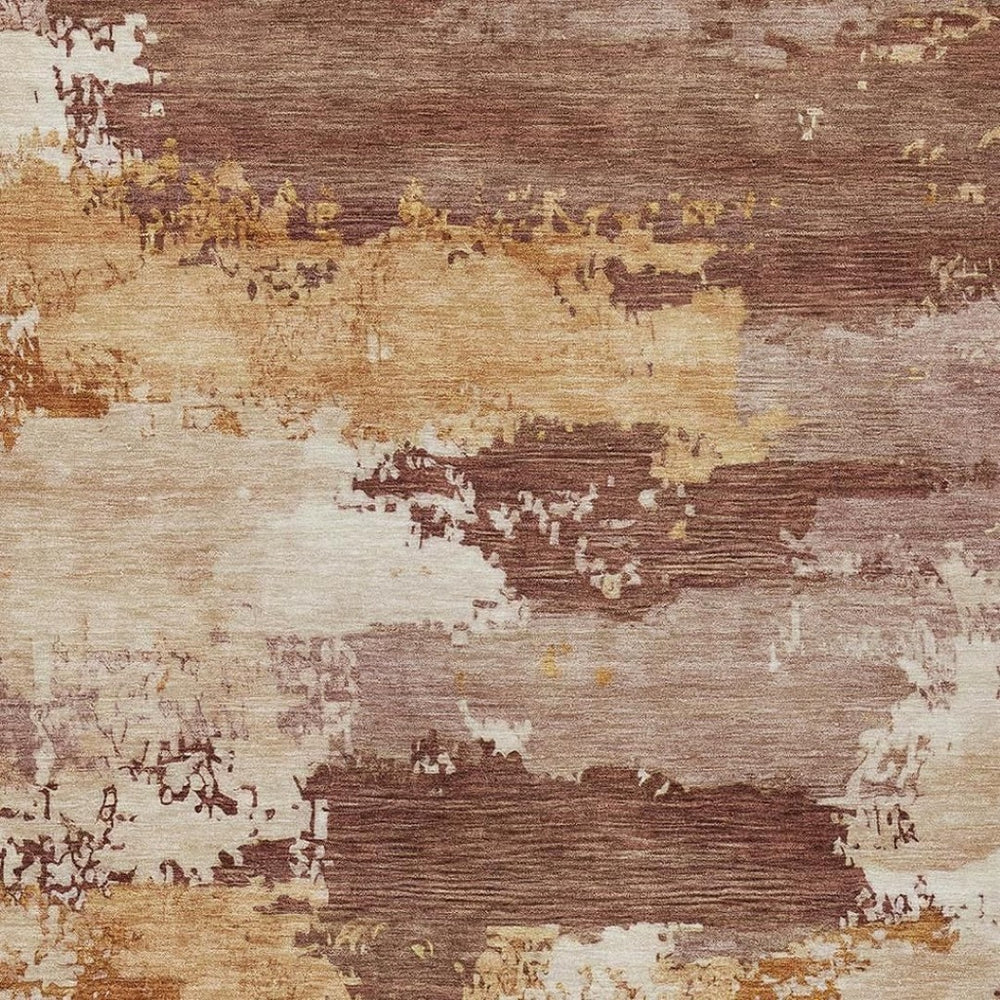 HomeRoots 9' X 12' Abstract Washable Indoor Outdoor Area Rug - Durable Rust & Beige Design for High-Traffic Spaces 689387