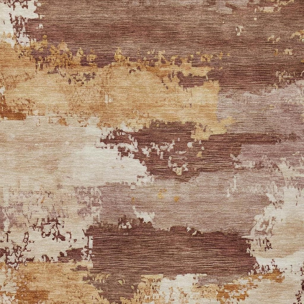 HomeRoots 10' Modern Rust & Beige Abstract Washable Area Rug - Durable Indoor/Outdoor Design for High-Traffic Spaces 689388