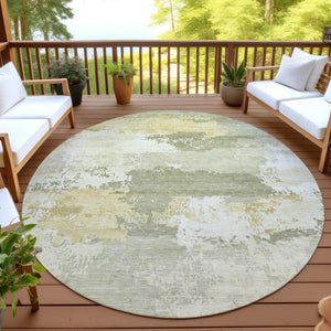 HomeRoots 8' Sage and Ivory Round Area Rug – Washable, Durable, Abstract Design for Indoor and Outdoor Spaces 689391