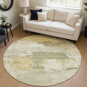 HomeRoots 8' Sage and Ivory Round Area Rug – Washable, Durable, Abstract Design for Indoor and Outdoor Spaces 689391