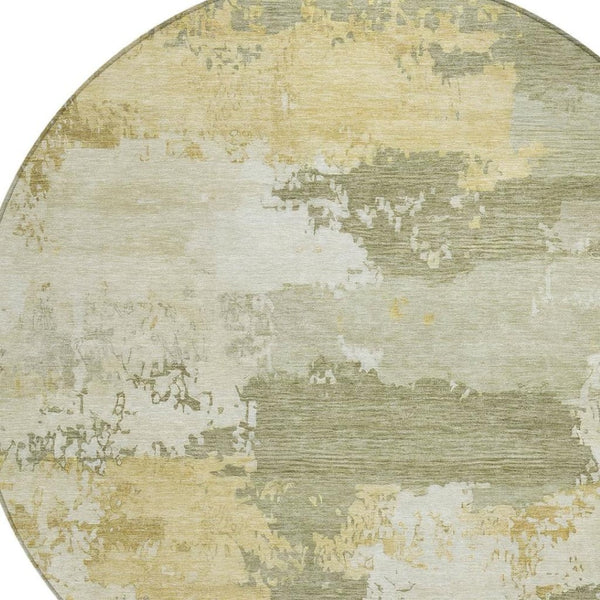 HomeRoots 8' Sage and Ivory Round Area Rug – Washable, Durable, Abstract Design for Indoor and Outdoor Spaces 689391