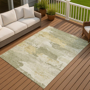 HomeRoots 9' x 12' Sage and Ivory Abstract Area Rug - Stylish, Washable, Durable for Indoor & Outdoor Spaces 689393