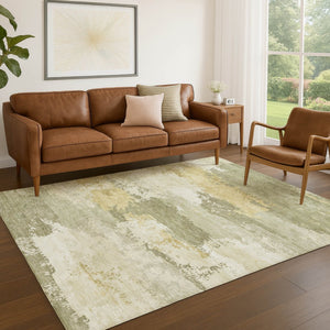 HomeRoots 9' x 12' Sage and Ivory Abstract Area Rug - Stylish, Washable, Durable for Indoor & Outdoor Spaces 689393