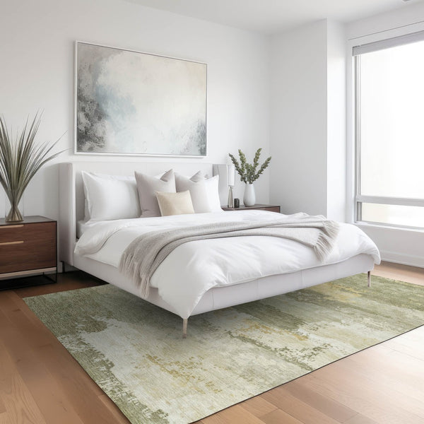 HomeRoots 9' x 12' Sage and Ivory Abstract Area Rug - Stylish, Washable, Durable for Indoor & Outdoor Spaces 689393