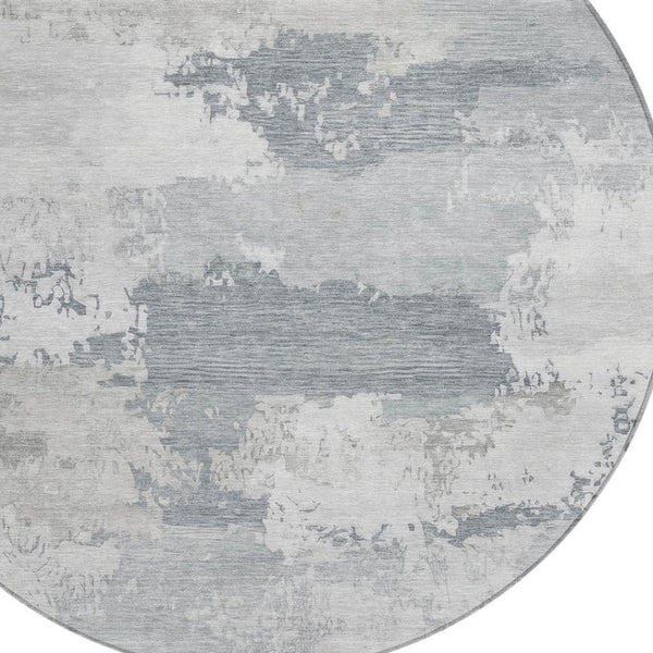 HomeRoots 8' Silver and Gray Round Abstract Area Rug - Durable, Washable, Indoor/Outdoor, Modern Geometric Design 689397
