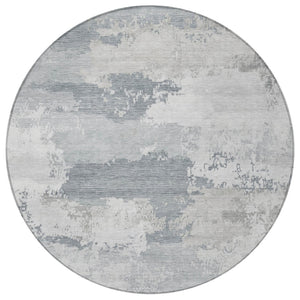 HomeRoots 8' Silver and Gray Round Abstract Area Rug - Durable, Washable, Indoor/Outdoor, Modern Geometric Design 689397