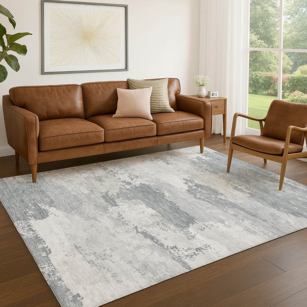 HomeRoots 9' Contemporary Silver and Gray Abstract Washable Rug for Indoor and Outdoor Durability & Style 689399
