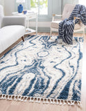 Unique Loom Hygge Shag Valley Machine Made Abstract Rug Blue, Gray/Ivory 8' 0" x 10' 0"