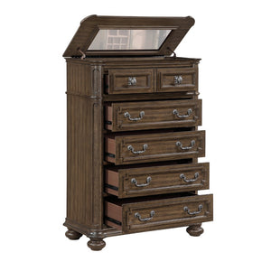 English Elm Traditional Oak Walnut Tall Chest with Velvet Jewelry Tray and Dovetail Drawers B011P490021
