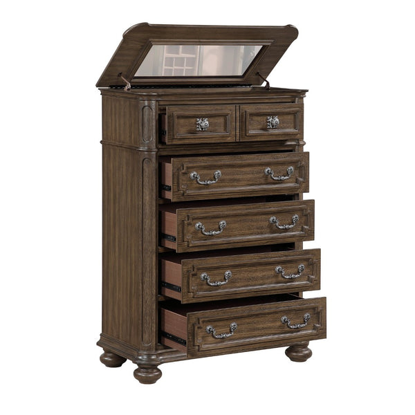 English Elm Traditional Oak Walnut Tall Chest with Velvet Jewelry Tray and Dovetail Drawers B011P490021