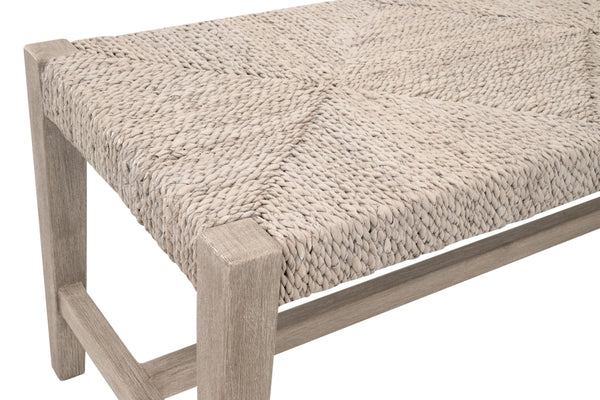 Malay Solid Mahogany Bench with Woven Abaca Rope Seat for Entryway or Bedroom