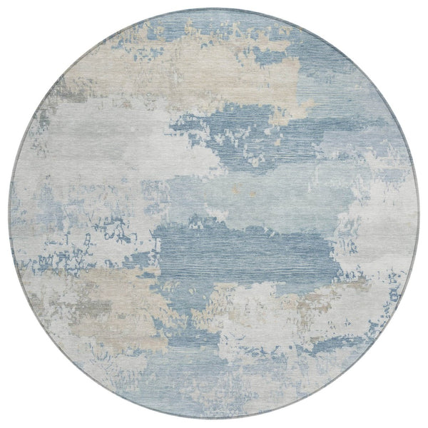 HomeRoots 8' Sky Blue and Ivory Round Abstract Washable Rug for Indoor/Outdoor Use - Durable and Stylish! 689403