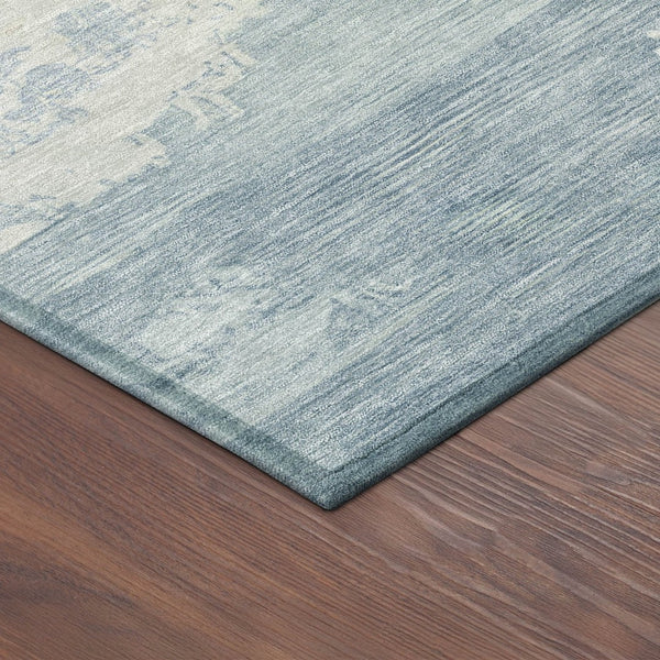 HomeRoots 8' Sky Blue and Ivory Round Abstract Washable Rug for Indoor/Outdoor Use - Durable and Stylish! 689403