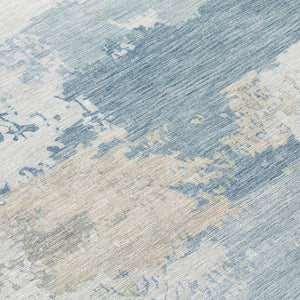 HomeRoots 8' Sky Blue and Ivory Round Abstract Washable Rug for Indoor/Outdoor Use - Durable and Stylish! 689403