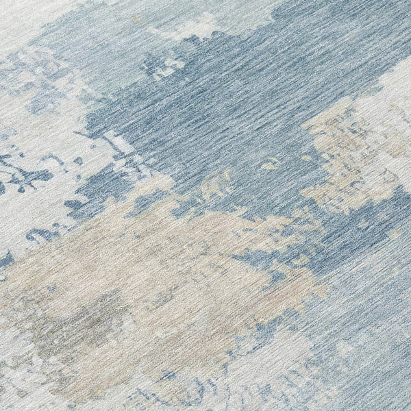 HomeRoots 8' Sky Blue and Ivory Round Abstract Washable Rug for Indoor/Outdoor Use - Durable and Stylish! 689403