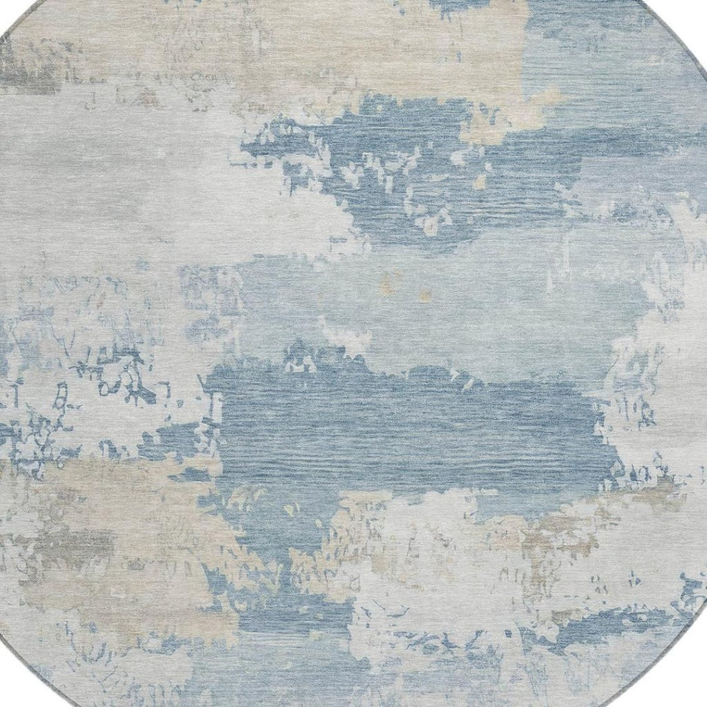 HomeRoots 8' Sky Blue and Ivory Round Abstract Washable Rug for Indoor/Outdoor Use - Durable and Stylish! 689403