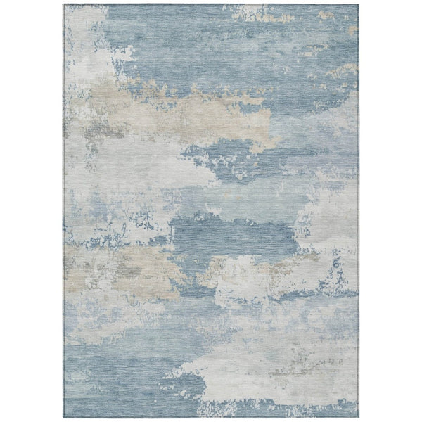 HomeRoots 9' X 12' Sky Blue and Ivory Abstract Area Rug - Stylish, Washable, Durable for Indoor & Outdoor Spaces 689405