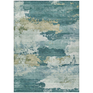 HomeRoots 10' Teal Blue and Beige Abstract Area Rug - Washable, Indoor/Outdoor, Stain Resistant, Durable Design 689412