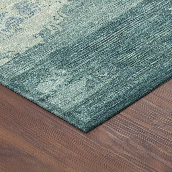 HomeRoots 10' Teal Blue and Beige Abstract Area Rug - Washable, Indoor/Outdoor, Stain Resistant, Durable Design 689412
