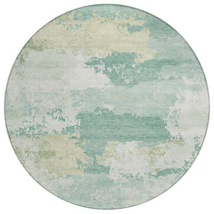 HomeRoots 8' Turquoise & Ivory Round Rug - Modern Abstract Indoor/Outdoor, Washable, Durable & Stylish Design 689415