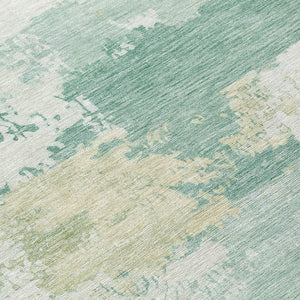 HomeRoots 8' Turquoise & Ivory Round Rug - Modern Abstract Indoor/Outdoor, Washable, Durable & Stylish Design 689415