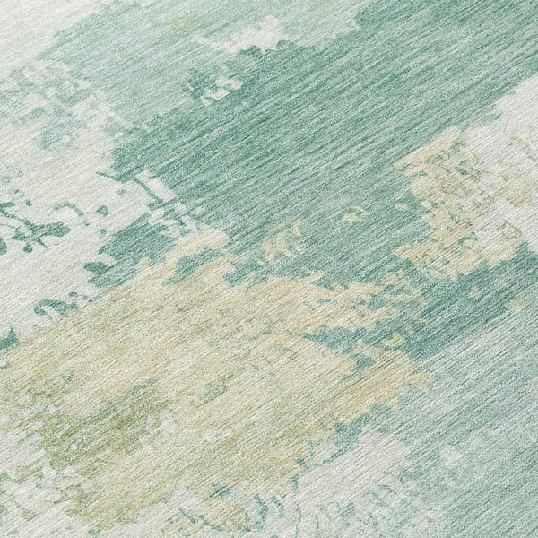 HomeRoots 8' Turquoise & Ivory Round Rug - Modern Abstract Indoor/Outdoor, Washable, Durable & Stylish Design 689415