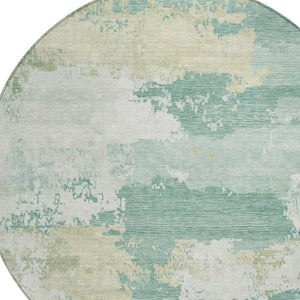 HomeRoots 8' Turquoise & Ivory Round Rug - Modern Abstract Indoor/Outdoor, Washable, Durable & Stylish Design 689415