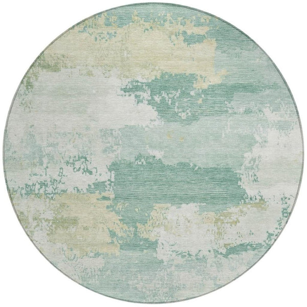 HomeRoots 8' Turquoise & Ivory Round Rug - Modern Abstract Indoor/Outdoor, Washable, Durable & Stylish Design 689415