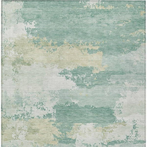 HomeRoots 9' X 12' Turquoise & Ivory Abstract Washable Rug - Stylish, Durable, Indoor/Outdoor for High-Traffic Areas 689417