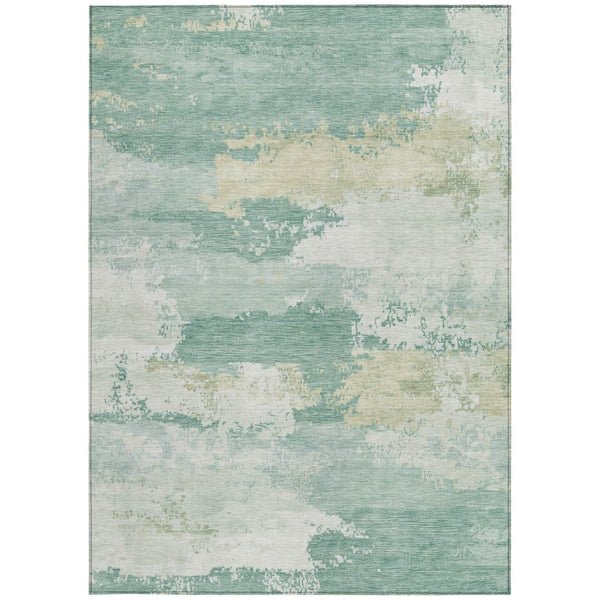 HomeRoots 9' X 12' Turquoise & Ivory Abstract Washable Rug - Stylish, Durable, Indoor/Outdoor for High-Traffic Areas 689417