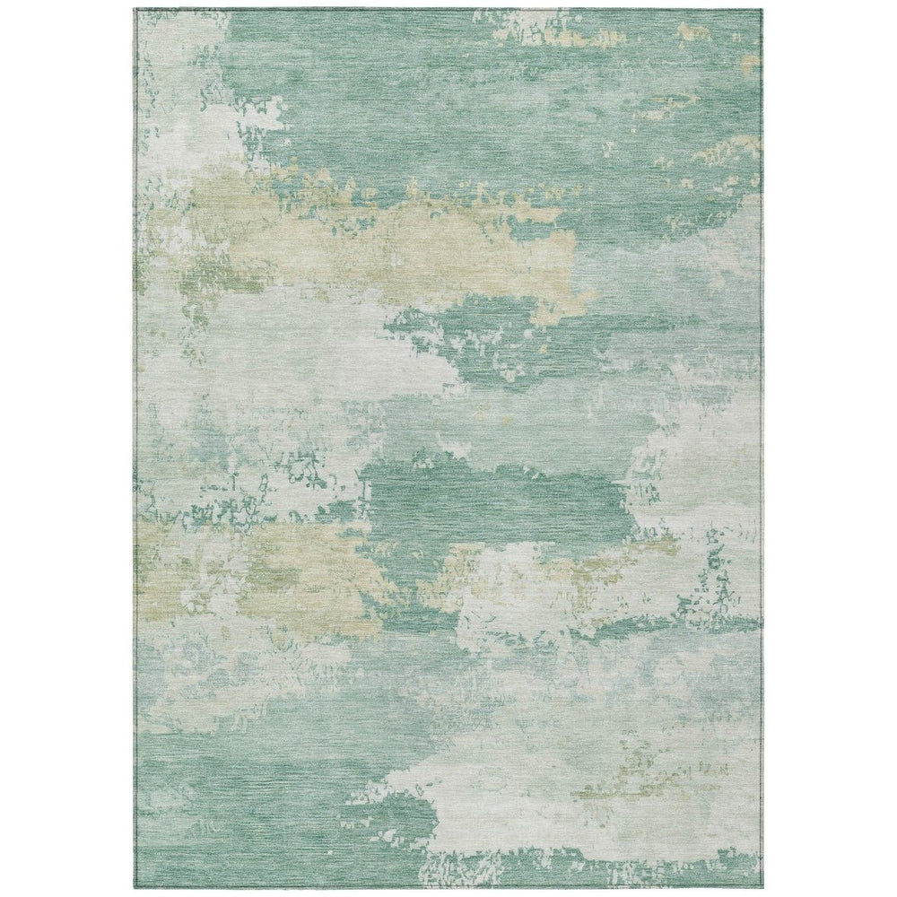 HomeRoots 9' X 12' Turquoise & Ivory Abstract Washable Rug - Stylish, Durable, Indoor/Outdoor for High-Traffic Areas 689417