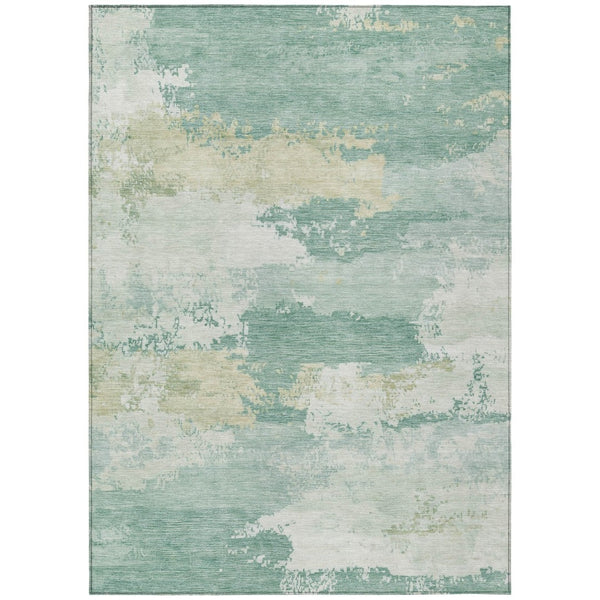 HomeRoots 9' X 12' Turquoise & Ivory Abstract Washable Rug - Stylish, Durable, Indoor/Outdoor for High-Traffic Areas 689417