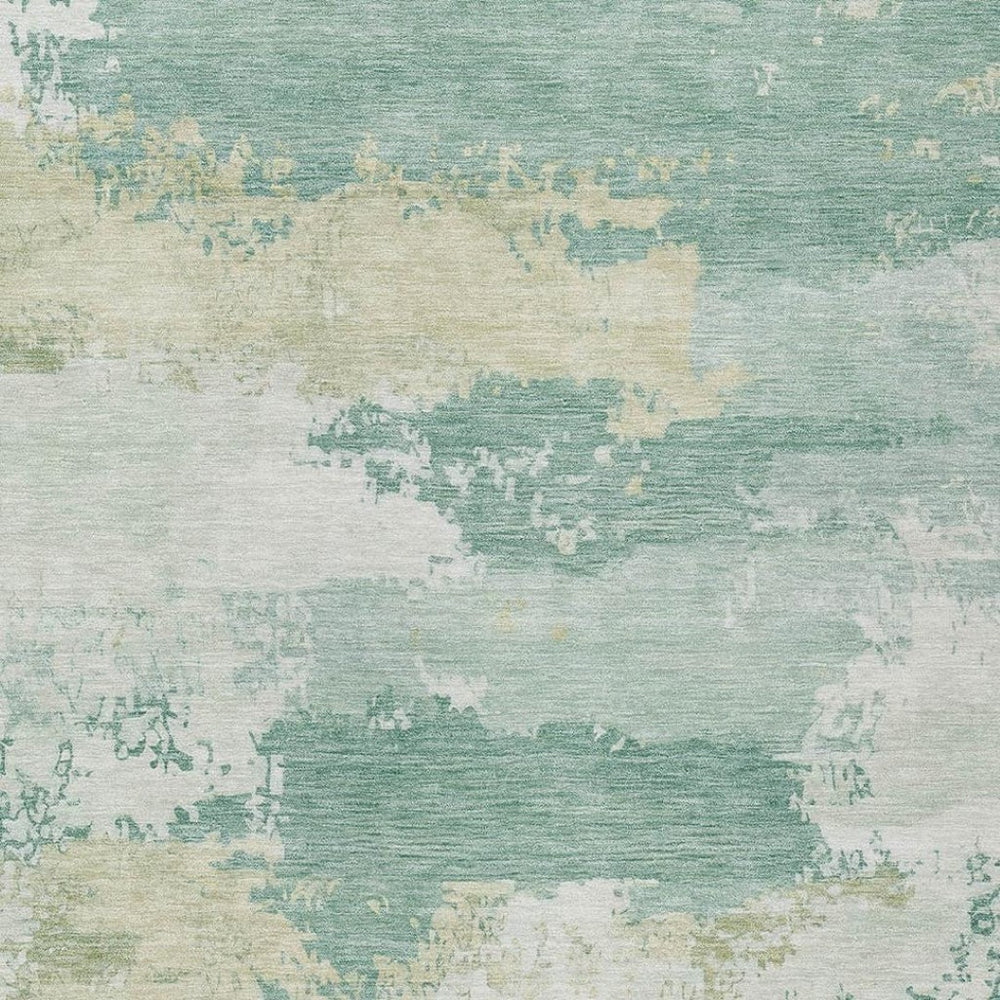 HomeRoots 10' Turquoise and Ivory Abstract Area Rug - Washable, Durable, Indoor/Outdoor Use for Modern Spaces 689418