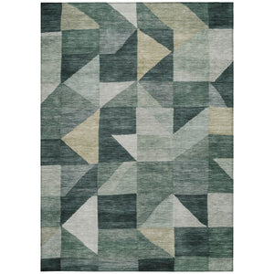 HomeRoots 5' X 8' Geometric Area Rug in Artichoke Green & Wheat – Durable, Washable, Indoor/Outdoor Elegance! 689420