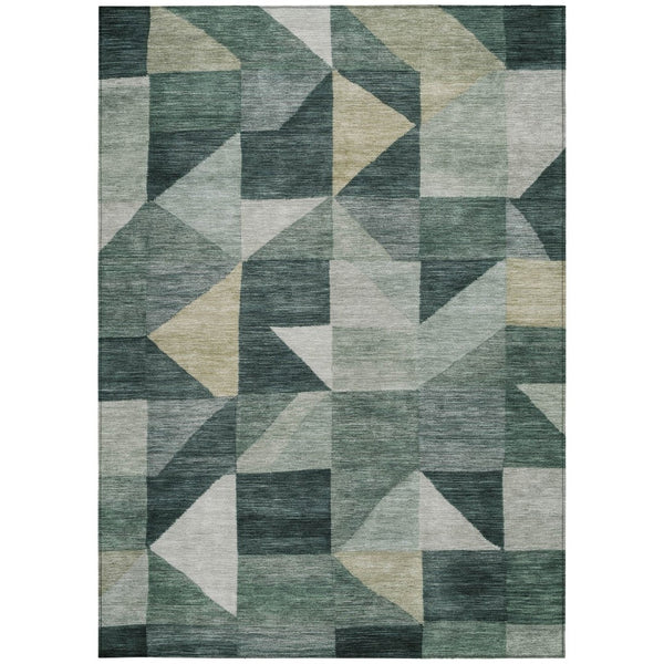 HomeRoots 5' X 8' Geometric Area Rug in Artichoke Green & Wheat – Durable, Washable, Indoor/Outdoor Elegance! 689420