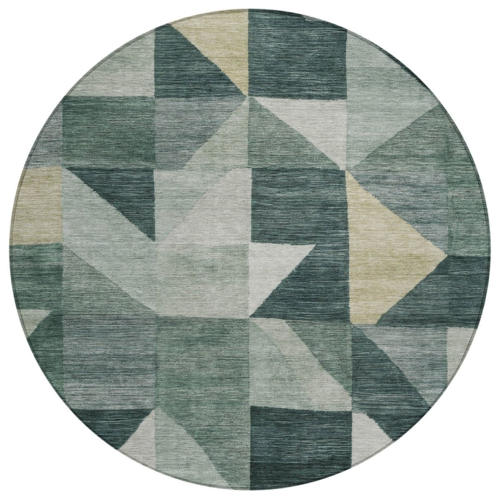 HomeRoots 8' Stylish Artichoke Green and Wheat Round Geometric Area Rug – Durable, Washable, Indoor/Outdoor Use 689421
