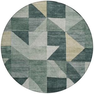 HomeRoots 8' Stylish Artichoke Green and Wheat Round Geometric Area Rug – Durable, Washable, Indoor/Outdoor Use 689421