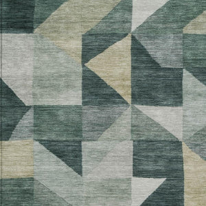 HomeRoots 9' X 12' Stylish Artichoke Green and Wheat Geometric Rug – Washable, Durable for Indoor & Outdoor Use 689423