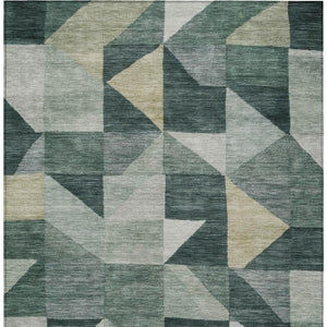 HomeRoots 10' Geometric Washable Area Rug in Artichoke Green & Wheat - Perfect for Indoor & Outdoor Spaces! 689424
